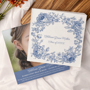 Elegante blaue florale Abschlussfoto-Ankündigung Ankündigung