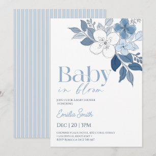 Elegante blaue florale Babyparty für einen Jungen Einladung