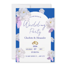 Elegante blaue florale Bogen-Hochzeitseinladung