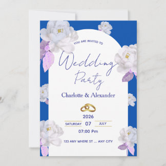 Elegante blaue florale Bogen-Hochzeitseinladung Einladung