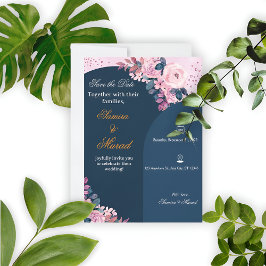 Elegante blaue florale Boho-Hochzeitseinladung Einladung