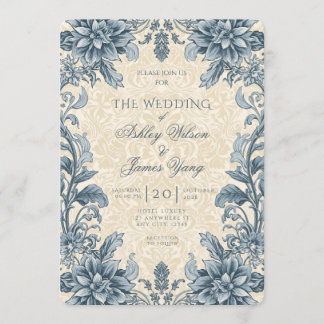 Elegante blaue florale botanische Hochzeitseinladu Einladung