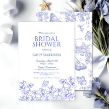 Elegante blaue florale Chinoiserie-Brautparty