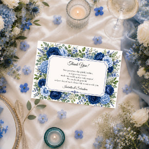 Elegante blaue florale Hochzeit Dankeskarte