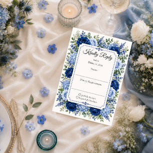 Elegante blaue florale Hochzeit RSVP Karte
