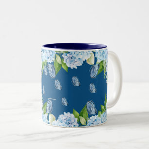 Elegante blaue florale Hochzeit Zweifarbige Tasse