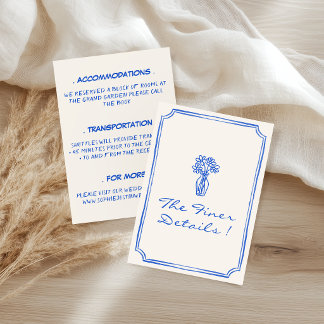 Elegante blaue florale Hochzeitsdetails Begleitkarte
