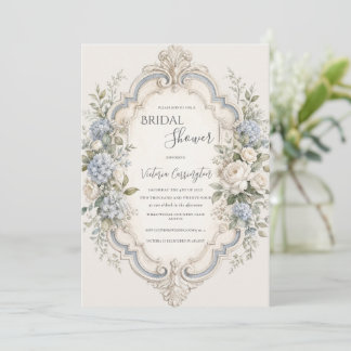 Elegante blaue florale Hortensien Vintage Einladung