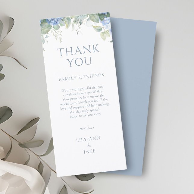 Elegante blaue florale Hydrangea-Hochzeits-Dankesk (Von Creator hochgeladen)