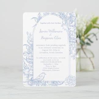 Elegante blaue florale Open-House-Hochzeitsfeier I Einladung