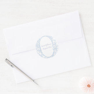 Elegante blaue florale Open-House-Hochzeitsfeier I Runder Aufkleber