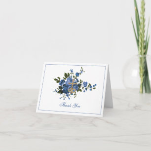 Elegante blaue florale religiöse Hochzeit Dankeskarte