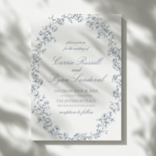 Elegante blaue florale Rosen feine Linien Kunst Ho Einladung