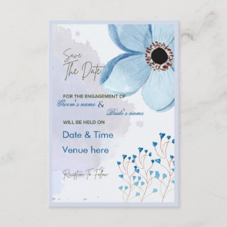 Elegante blaue florale Verlobungs-Save-the-Date-Ka Einladung