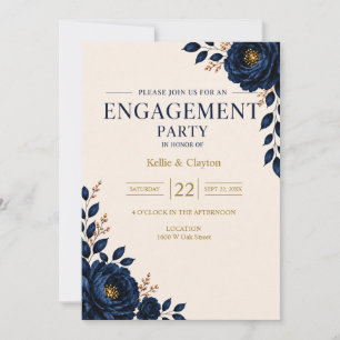 Elegante blaue florale Verlobungsfeier Einladung