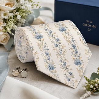 Elegante blaue florale Vintage-Botanik-Hochzeit Krawatte