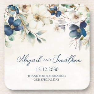 Elegante blaue florale Winterhochzeit Getränkeuntersetzer