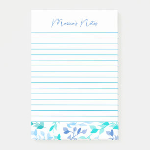 Elegante blaue Floralien modern personalisiert Post-it Klebezettel