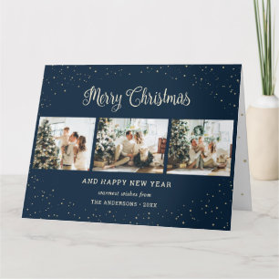 Elegante blaue Fotocollage-Weihnachtskarten Karte