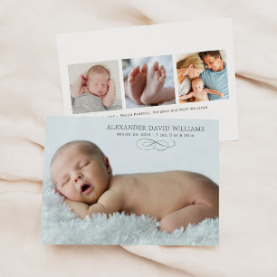 Elegante blaue Fotoüberlagerung Baby Junge Geburt Ankündigung