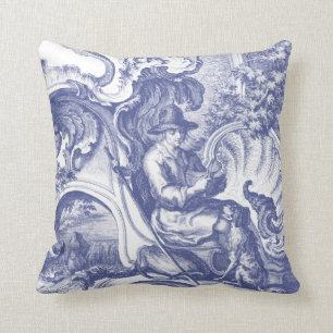 Elegante blaue französische Barock-Toile Kissen
