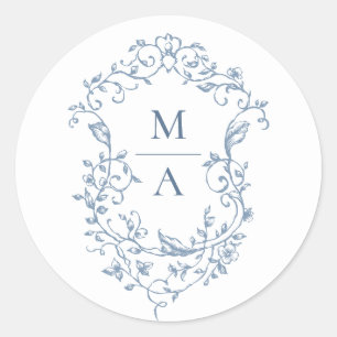 Elegante blaue französische Gartenblumen Hochzeit Runder Aufkleber