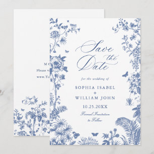 Elegante blaue französische Gartengestaltung Hochz Save The Date