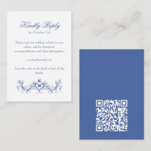 Elegante blaue französische Landhochzeit RSVP QR C Begleitkarte