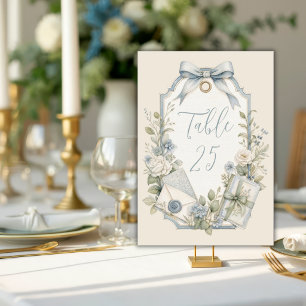 Elegante blaue französische Vintage-Hochzeit Tischnummer