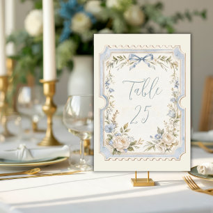 Elegante Blaue Französische Vintage-Stempel-Hochze Tischnummer