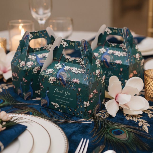 Elegante blaue Friedhöfe und Blume Aquamarin grün Geschenkschachtel (Chic Floral Peacock Pattern Thank You Wedding Dark Teal Favor Boxes. Elegant Teal Peacock & Flowers)