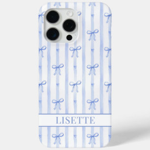 Elegante Blaue Gestreifte Kokette Schleifen Monogr Case-Mate iPhone Hülle
