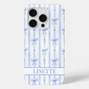 Elegante Blaue Gestreifte Kokette Schleifen Monogr Case-Mate iPhone Hülle