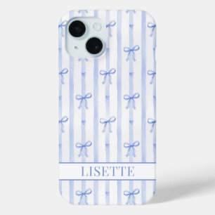 Elegante Blaue Gestreifte Kokette Schleifen Monogr Case-Mate iPhone Hülle