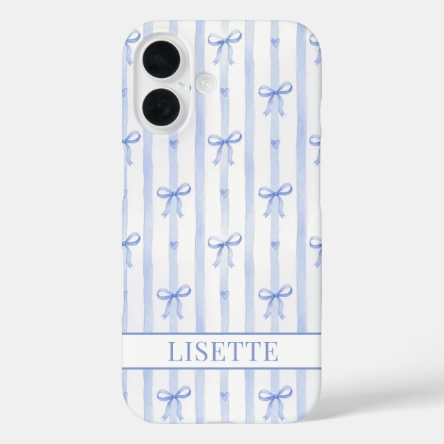 Elegante blaue gestreifte Kokettenbögen monogrammi Case-Mate iPhone Hülle (Rückseite)
