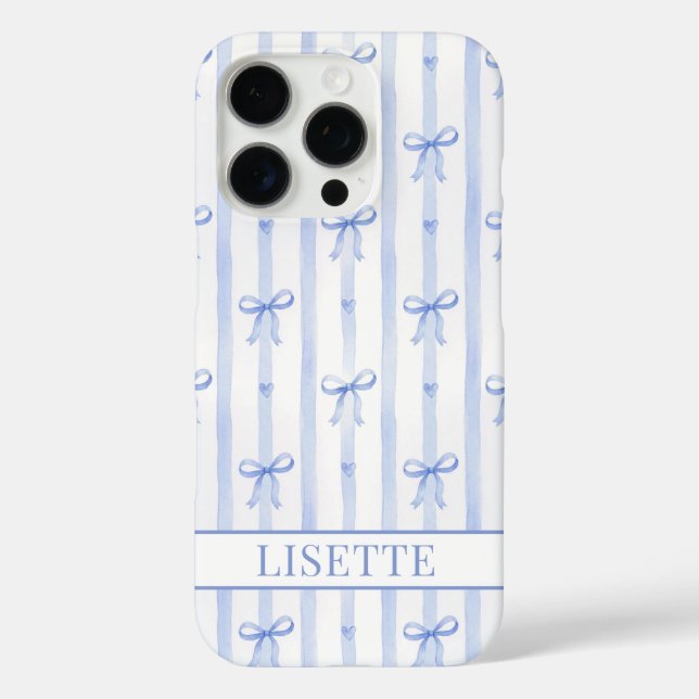 Elegante blaue gestreifte Kokettenbögen monogrammi Case-Mate iPhone Hülle (Rückseite)