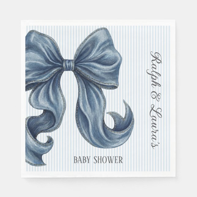 Elegante blaue gestreifte Schleife Baby-Party Serviette (Vorderseite)