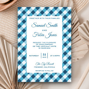 Elegante blaue Gingham-Hochzeitseinladung Einladung