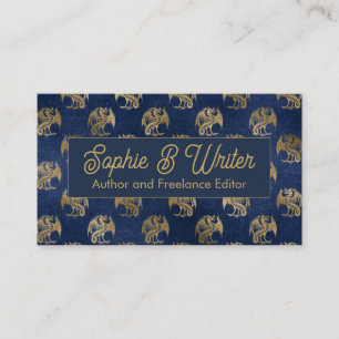 Elegante Blaue Gold-Fantasy-Autoren Schriftsteller Visitenkarte