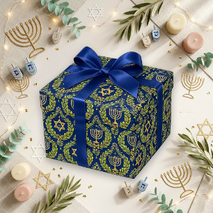 Elegante blaue Gold-Hanukkah-Menora Geschenkpapier
