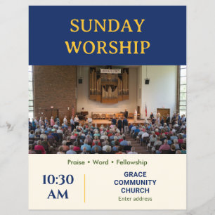 Elegante blaue Gold Sonntag Gottesdienst Kirchenwe Flyer