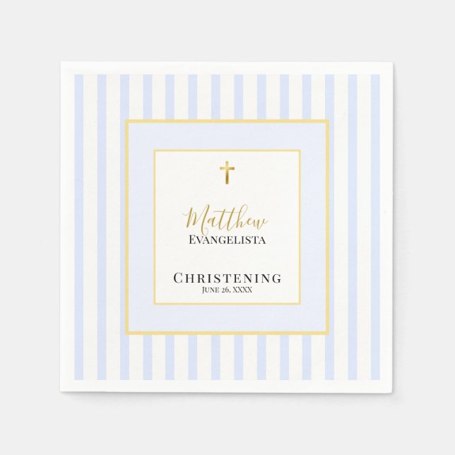 Elegante Blaue Gold-Taufe Serviette (Vorderseite)