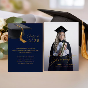 Elegante Blaue Goldene Abschlussfeier mit Foto Ank Ankündigung