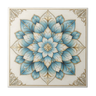 Elegante Blaue Goldene Blumen-Mandala-Keramikflies Fliese