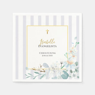 Elegante Blaue Goldene Florale Taufe Serviette