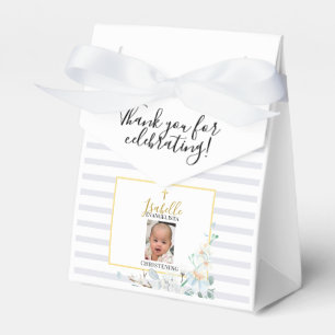 Elegante Blaue Goldene Foto-Taufe Geschenkschachtel