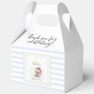 Elegante Blaue Goldene Foto-Taufparty Geschenkschachtel