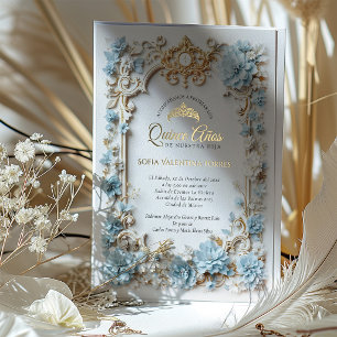 Elegante blaue goldene Quinceanera spanische Sweet Folieneinladung