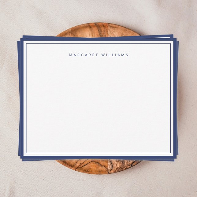 Elegante blaue Grenze Einfach Minimalistisch Mitteilungskarte (Navy blue border simple modern minimalist personalized note card)