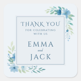 Elegante blaue Grünnamen Hochzeit Quadratischer Aufkleber